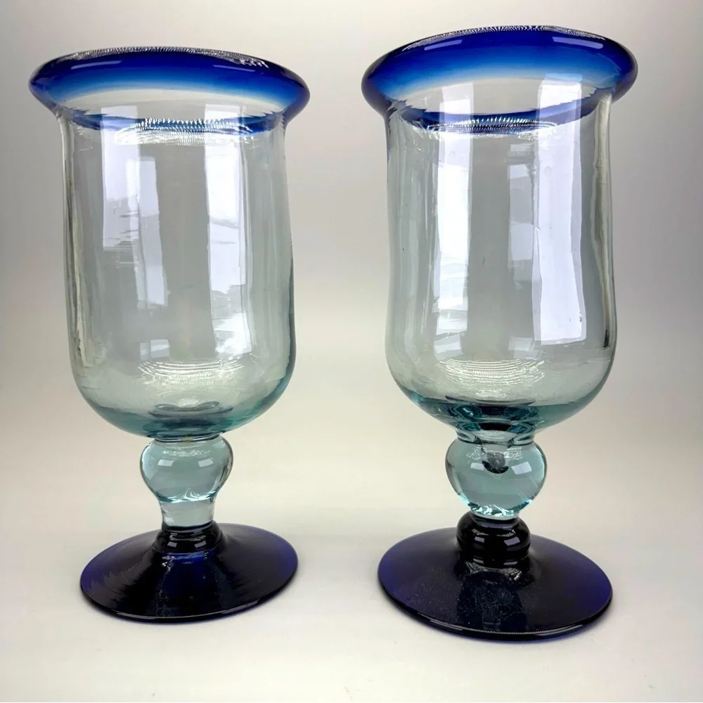 Handblown Mexican Cobalt Blue Goblets